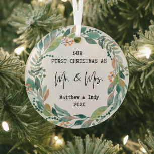Ornement En Verre Notre premier Noël en tant que M. et Mme Floral
