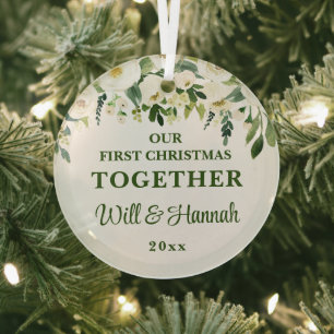 Ornement En Verre Notre premier Noël ensemble Couple personnalisé