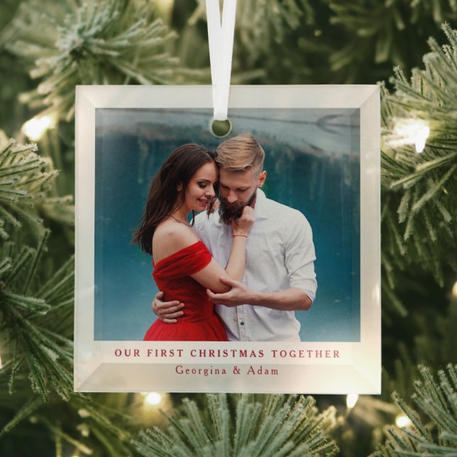Ornement En Verre Notre premier Noël ensemble photo personnalisée (Insitu)