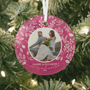 Ornement En Verre Notre première photo de Noël rose