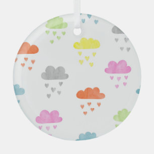 Ornement En Verre Nuages de rêve : pluie cardiaque aquarelle