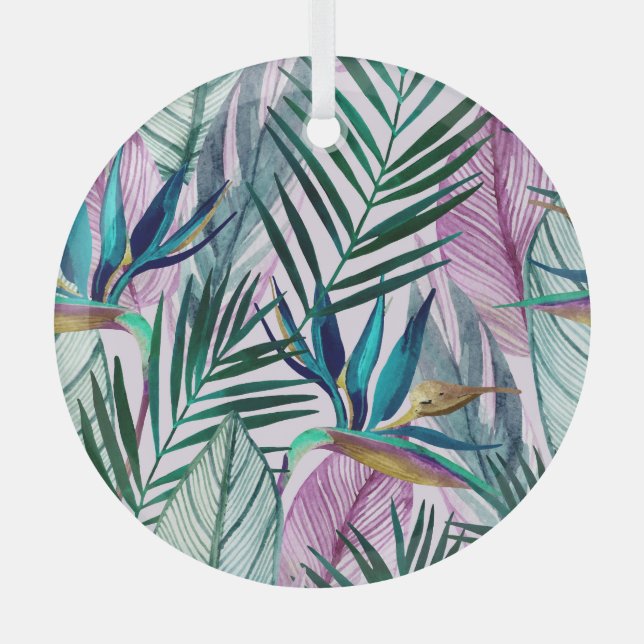Ornement En Verre Oiseau de paradis tropical, motif d'aquarelle (Recto)