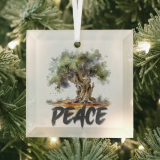 Ornement En Verre Olive Tree Paix, justice, amour et espoir