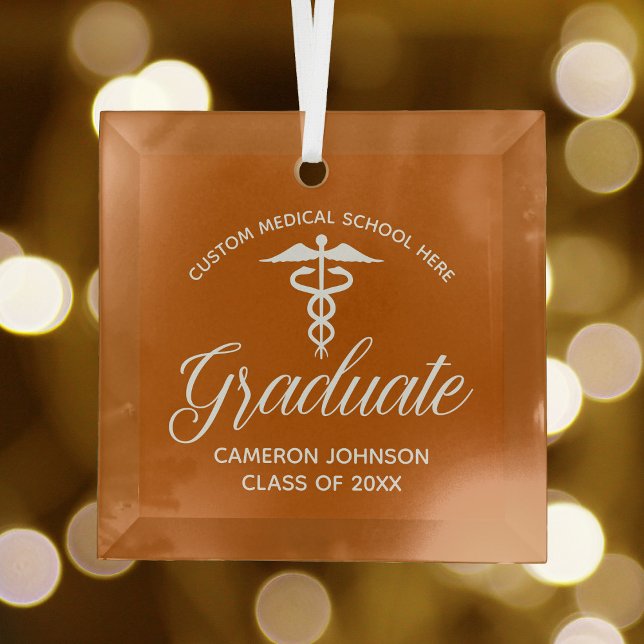Ornement En Verre Orange Médicale School Graduation Noël (Créateur téléchargé)