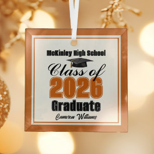 Ornement En Verre Orange Promotion 2026 Diplôme Noël Personnalisé