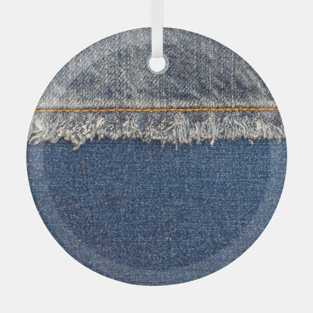 Ornement En Verre Orange Stitch, Double Denim Patch. (Recto)