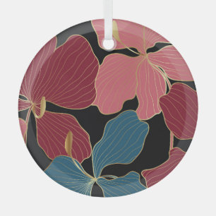 Ornement En Verre Orchidées d'or, art floral élégant.