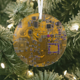 Ornement En Verre Ordinateur Geek Circuit Board Light Orange