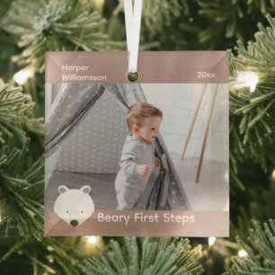Ornement En Verre Ours Polaire Photo Bébé Premiers pas Noël