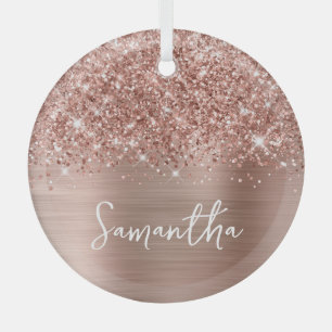 Ornement En Verre Pailleté Rose Gold Glam Nom
