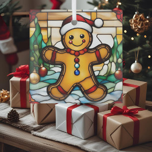 Ornement En Verre Pain d'épices de Noël Homme Faux Vitrail