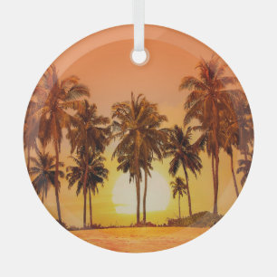 Ornement En Verre Palmiers couchés de soleil Sri Lanka