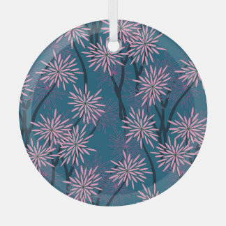 Ornement En Verre Papier peint floral : bleu marine asiatique, rose.