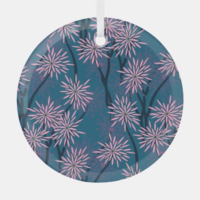 Ornement En Verre Papier peint floral : bleu marine asiatique, rose. (Recto)
