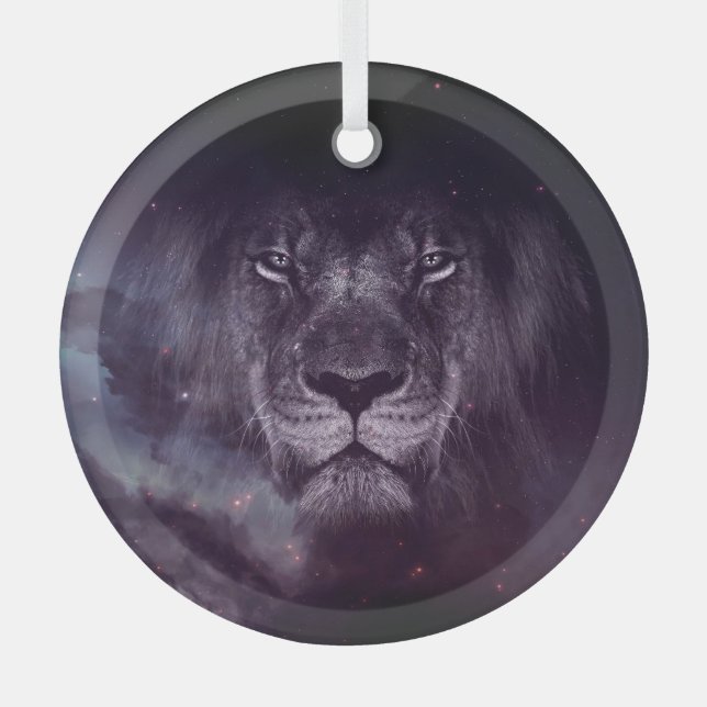 Ornement En Verre Papier peint Galaxy Lion Face Art (Recto)