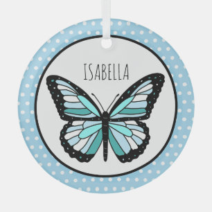 Ornement En Verre Papillon bleu Polka point personnalisé Noël