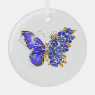 Ornement En Verre Papillon saphir à fleurs