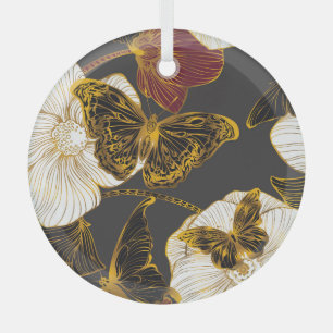 Ornement En Verre Papillons & Fleurs : Motif Boho de printemps