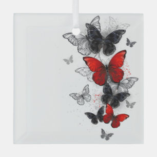 Ornement En Verre Papillons noirs et rouges volants