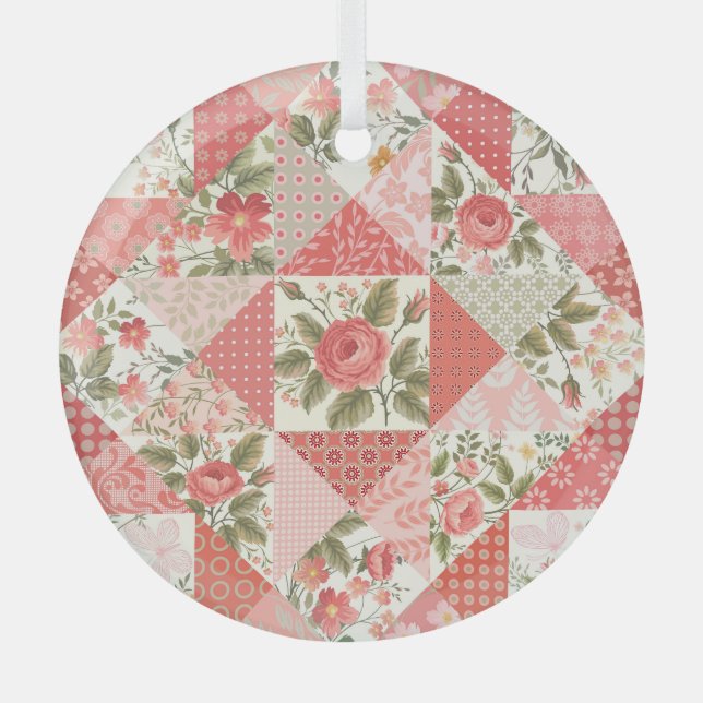 Ornement En Verre Papillons rose Patchwork sans couture (Recto)