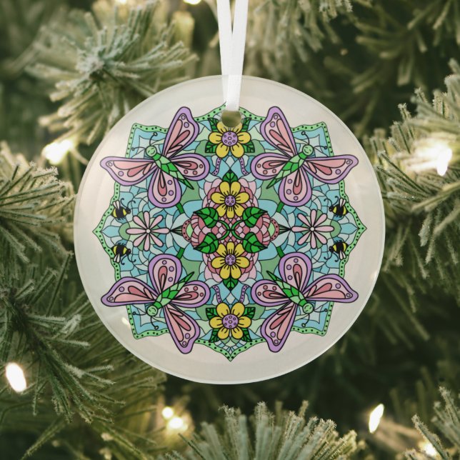 Ornement En Verre Papillons roses Mandala Noël (Insitu)