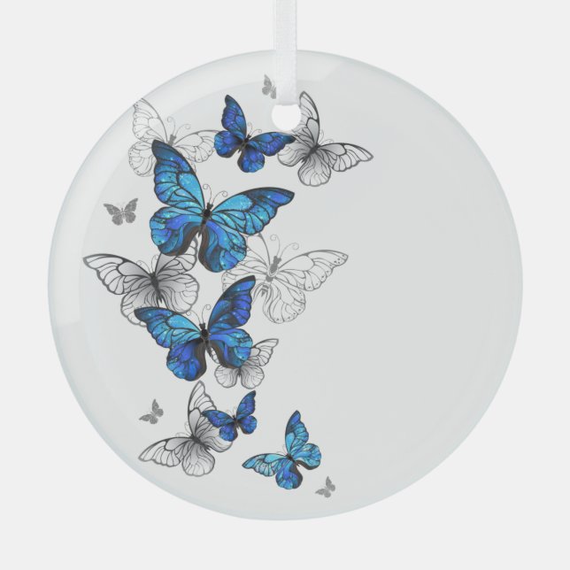 Ornement En Verre Papillons volants bleus Morpho (Recto)