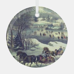 Ornement En Verre Parc Central Currier & Ives en hiver