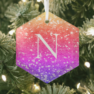 Ornement En Verre Parties scintillant arc-en-ciel Monogramme Noël