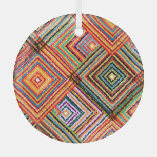 Ornement En Verre Patchwork Design avec Carrés aztèques.