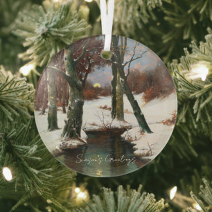 Ornement En Verre Paysage D'Hiver Avec Lune Levante