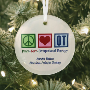 Ornement En Verre Peace Love ergothérapie Custom Christmas