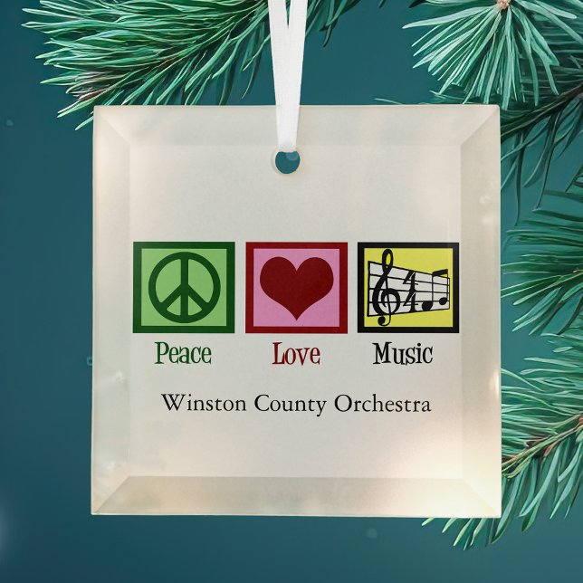 Ornement En Verre Peace Love Music Noël personnalisé (Créateur téléchargé)