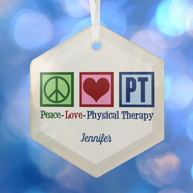 Ornement En Verre Peace Love Thérapie physique Custom PT Noël (Créateur téléchargé)