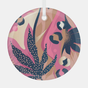 Ornement En Verre Peau Léopard Moderne, Flore Exotique.