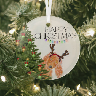 Ornement En Verre Peek a boo Dog Christmas