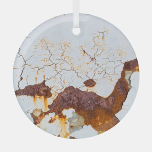 Ornement En Verre Peinture blanche fêlée, voiture rouillée.