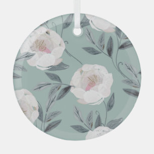 Ornement En Verre Peonies Roses Blanches : Broderie Florale.
