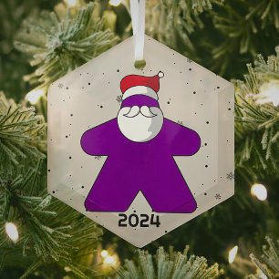 Ornement En Verre Père Noël Meeple Violet Jeu de Société Personnalis