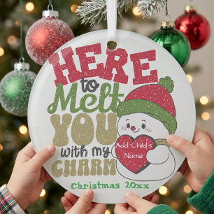 Ornement En Verre PERSONNALISER  Amusant ''Enfants Bonhomme de Neige