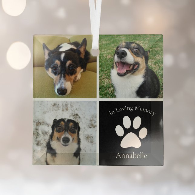 Ornement En Verre Pet Memorial Custom Chien Photo Collage Noël (Créateur téléchargé)