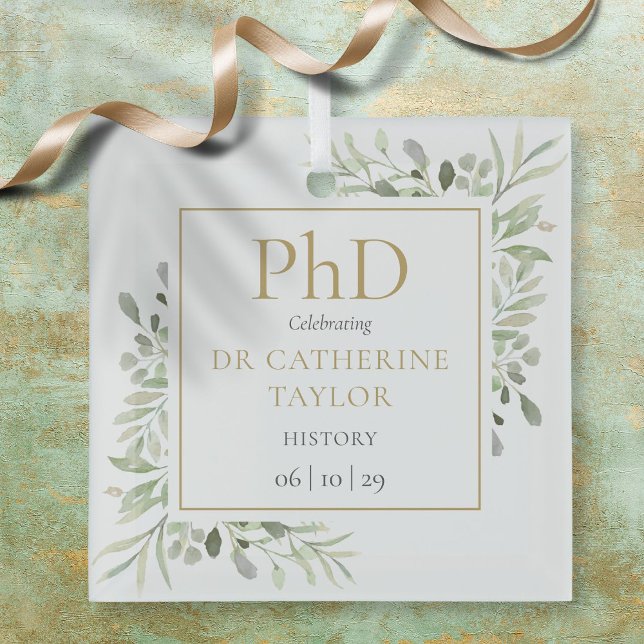 Ornement En Verre Phd Degree Aquarelle Vert Keepsaké (Phd Degree Watercolor Greenery Keepsake Glass Ornament)