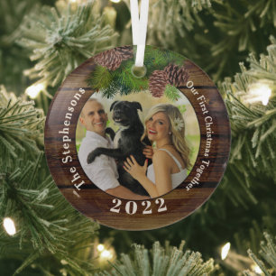 Ornement En Verre Photo 2022 Rustic Pinecone Keepsaké personnalisé