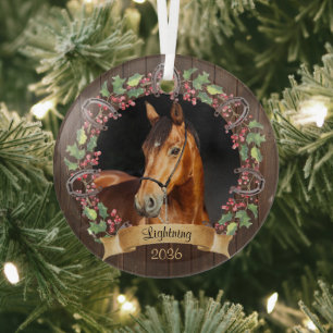 Ornement En Verre Photo Cheval personnalisé Noël rustique
