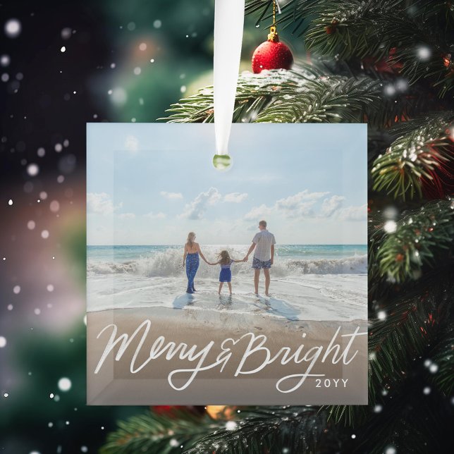 Ornement En Verre Photo de Joyeux Joyeux et Fête Lumineux (Créateur téléchargé)