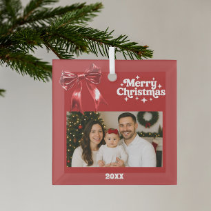 Ornement En Verre Photo de Noël de l'arc rouge