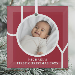 Ornement En Verre Photo de premier Noël de bébé garçon personnalisé