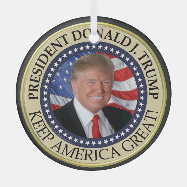 Ornement En Verre Photo du Président Trump Sceau présidentiel (Recto)