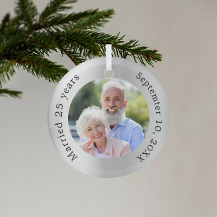 Ornement En Verre Photo en argent 25e anniversaire du mariage