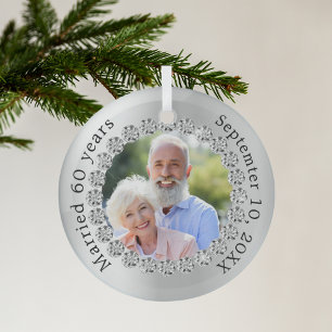 Ornement En Verre Photo en argent 60e anniversaire du mariage diaman