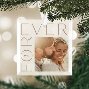 Ornement En Verre Photo et année de Forever Couple